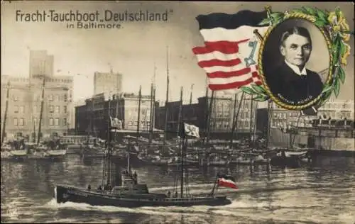 Ak Baltimore Maryland USA, Frachttauchboot Deutschland, Kapitän König, NPG 5628