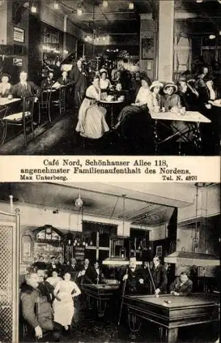 Ak Berlin Prenzlauer Berg, Café Nord, Gäste, Billardtische, Schönhauser Allee 118