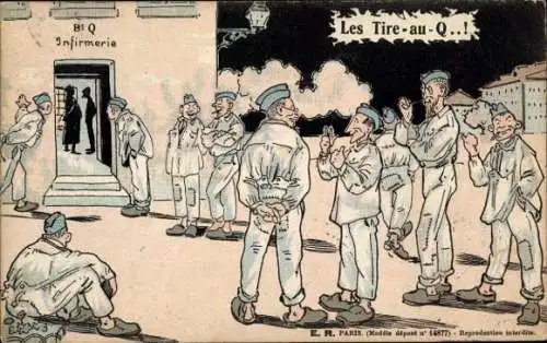 Ak Französische Soldaten warten vor der Krankenstation