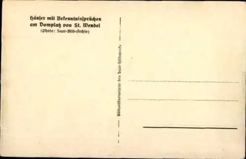 Ak Sankt Wendel Saarland, Häuser mit Bekenntnissprüchen am Domplatz, Marktstände