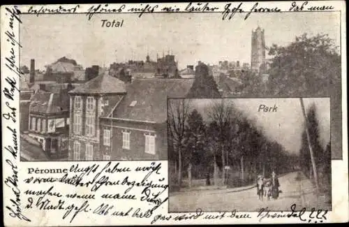 Ak Péronne Somme, Gesamtansicht, Park