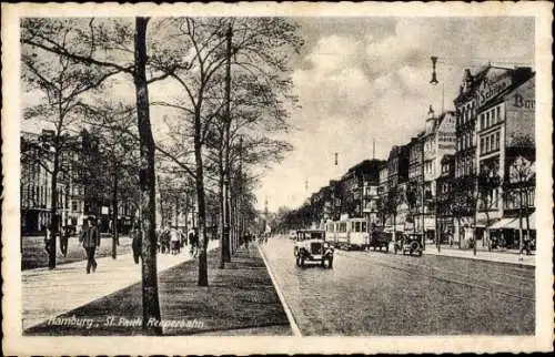 Ak Hamburg Mitte St. Pauli, Reeperbahn, Straßenpartie, Fußgängerpromenade, Straßenbahn