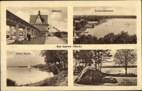 Ak Bad Saarow Pieskow Kreis Oder Spree, Bahnhof, Scharmützelsee, Stille Bucht, Platz am Stein