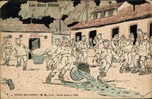 Ak Französische Soldaten, Eimer mit Vornamen, Soldatenleben
