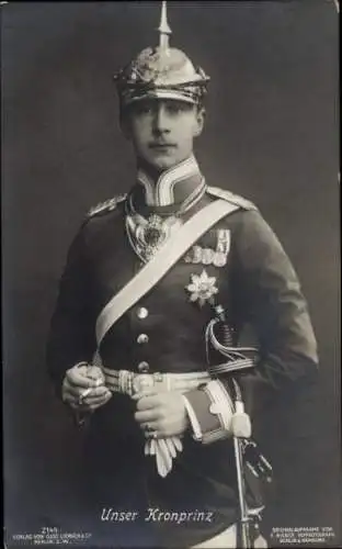 Ak Kronprinz Wilhelm von Preussen, Portrait, Liersch 2149, Uniform, Pickelhaube