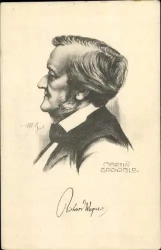 Künstler Ak Growald, M., Komponist Richard Wagner