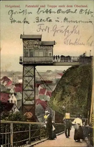 Ak Nordseeinsel Helgoland, Fahrstuhl, Treppe, Oberland