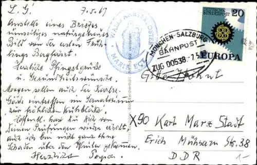 Ak Bahnpoststempel München-Salzburg Zug 538