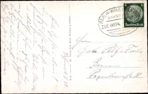 Bahnpoststempel Berlin Wolgaster Fähre, Zug 0034, auf Ansichtskarte