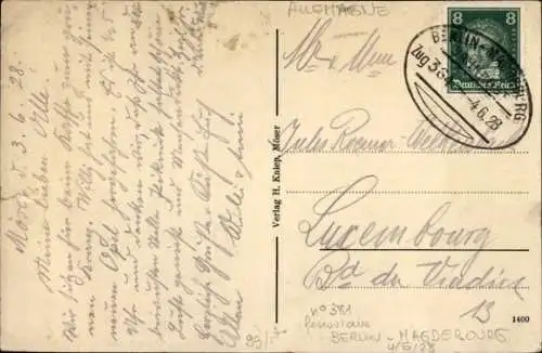 Bahnpoststempel Berlin Magdeburg, Zug 364, auf Ansichtskarte