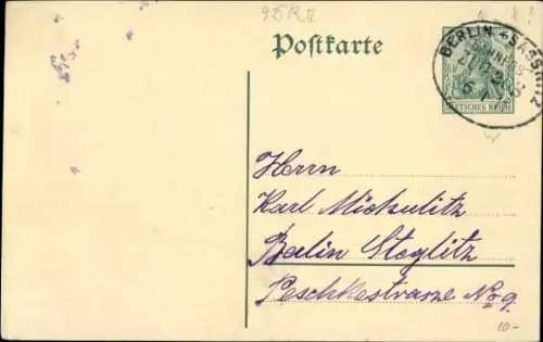 Bahnpoststempel Berlin Sassnitz, Zug 258, auf Ganzsache Deutsches Reich, 5 Pfennig grün