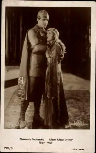 Ak Schauspieler Ramon Novarro, Schauspielerin Mae Mac Avoy, Portrait, Filmszene Ben-Hur