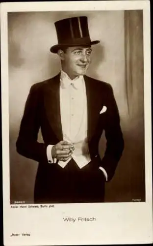 Ak Schauspieler Willy Fritsch, Portrait, Zylinder, Frack