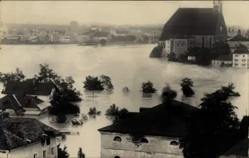 Foto Ak Oberndorf bei Salzburg Österreich, Hochwasser, Überschwemmte Häuser