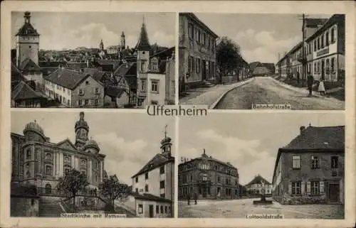 Ak Uffenheim in Mittelfranken, Stadtkirche, Rathaus, Bahnhofstraße, Luitpoldstraße