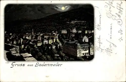 Mondschein Litho Badenweiler im Schwarzwald, Totalansicht