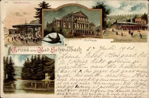 Litho Bad Schwalbach im Taunus, Weinbrunnen, Kurhaus, Stahlbrunnen