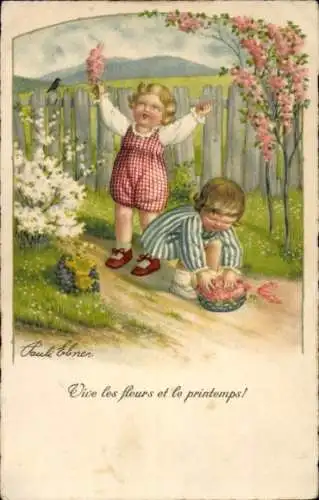 Künstler Ak Ebner, Pauli, Kinder im Frühling