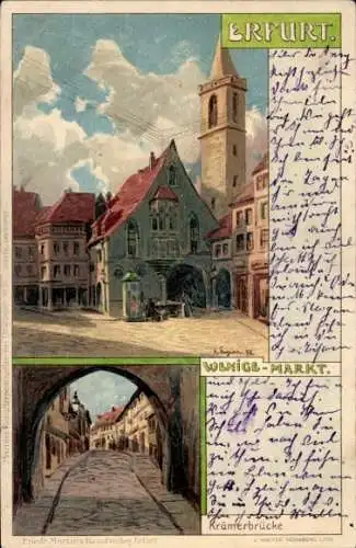 Künstler Litho Stagura, Albert, Erfurt in Thüringen, Wenige Markt, Krämerbrücke
