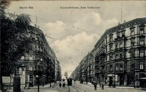 Ak Berlin Kreuzberg, Katzbachstraße Ecke Yorckstraße, Straßenbahn