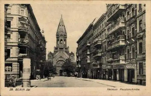 Ak Berlin Kreuzberg, Heimstraße, Passionskirche, Litfaßsäule, Geschäfte