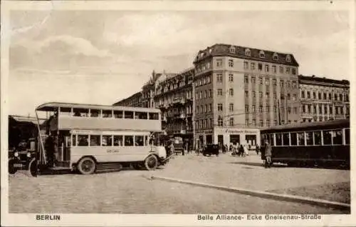 Ak Berlin Kreuzberg, Belle Alliance Straße Ecke Gneisenaustraße, Straßenbahn, Omnibus ABOAG
