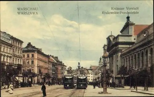 Ak Warszawa Warschau Polen, Krakauer Vorstadt, Straßenbahnen