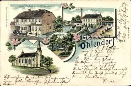Litho Ohlendorf am Harz Salzgitter in Niedersachsen, Molkerei, Kirche, Gastwirtschaft