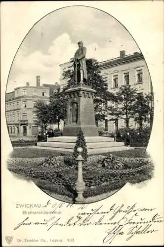Passepartout Ak Zwickau in Sachsen, Bismarck Denkmal, Gesamtansicht, Häuserfassaden