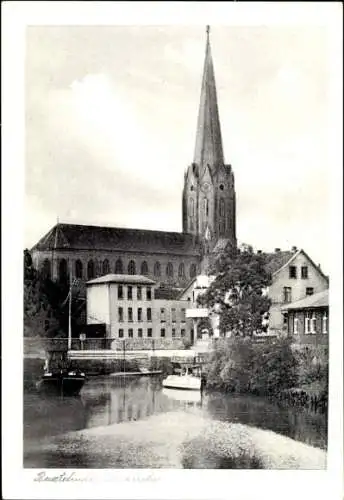 Ak Buxtehude im Kreis Stade, Blick über See auf Petrikirche