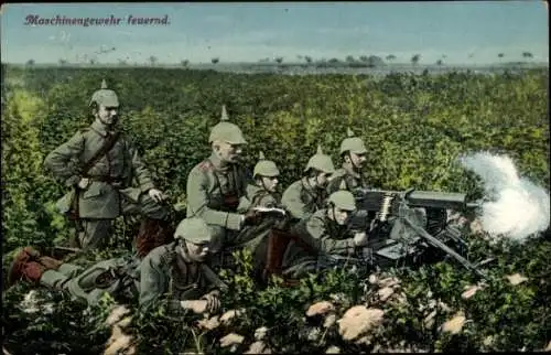 Ak I.WK, Maschinengewehr feuernd, Soldaten in Uniformen, Kaiserreich