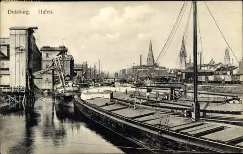 Ak Duisburg im Ruhrgebiet, Hafenpartie, Lastkähne