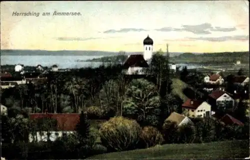 Ak Herrsching am Ammersee, Ortsansicht, Kirche