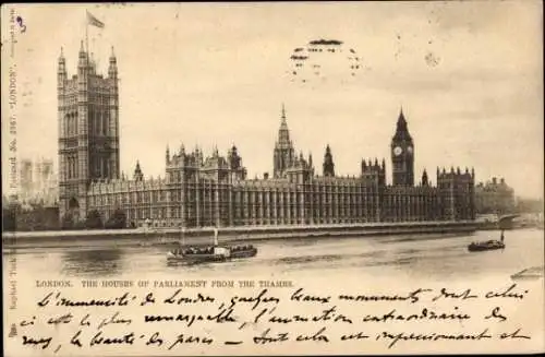 Ak London City England, Houses of Parliament von der Themse aus