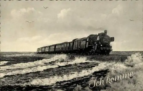 Ak Insel Sylt in Nordfriesland, Deutsche Eisenbahn, D-Zug, Hindenburgdamm