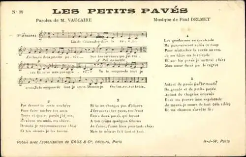 Lied Ak Les Petits Paves, Paroles de M. Vaucaire, Musique de Paul Delmet