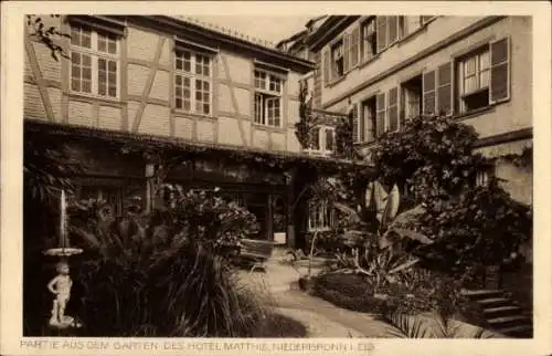 Ak Niederbronn les Bains Bad Niederbronn Elsass Bas Rhin, Hotel Matthis, Garten