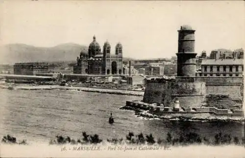 Ak Marseille Bouches du Rhône, Fort Saint Jean und Kathedrale