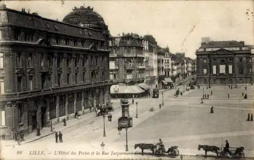 Ak Lille Nord, Hôtel des Postes und Rue Jacquemars Giélée
