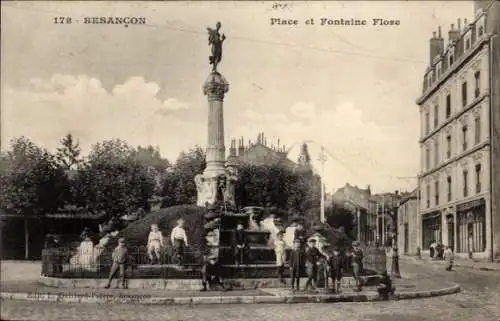 Ak Besançon Doubs, Place und Fontaine Flore