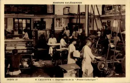 Ak Calcutta Kolkata Kalkutta Indien, Salesianer-Missionen, Druckerei der katholischen Presse