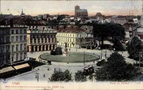 Ak Liège Lüttich Wallonien, Place du Théâtre, Theaterplatz