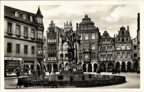 Ak Münster in Westfalen, Lambertusbrunnen, Principalmarkt, Geschäfte