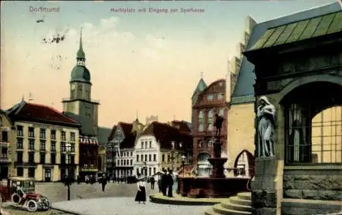 Ak Dortmund im Ruhrgebiet, Marktplatz mit Eingang zur Sparkasse