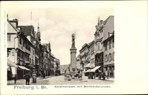 Ak Freiburg im Breisgau, Kaiserstraße, Bertholdbrunnen