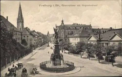 Ak Freiburg im Breisgau, Kaiserstraße, Siegesdenkmal