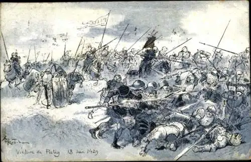 Künstler Ak Schlacht bei Patay, Gefallene Ritter, Schlachtfeld, Jahr 1429