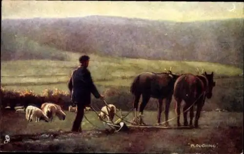 Ak Ackerarbeit, Bauer, Pflug, Landwirtschaft, Pferde