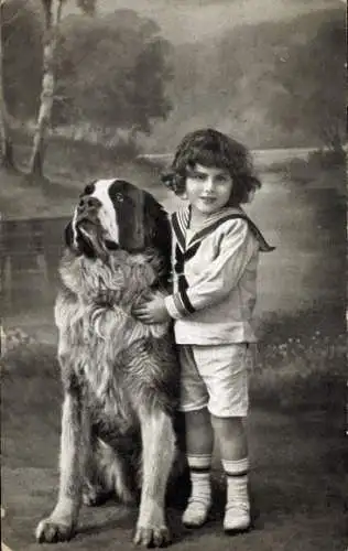 Ak Junge und Bernhardiner, Porträt