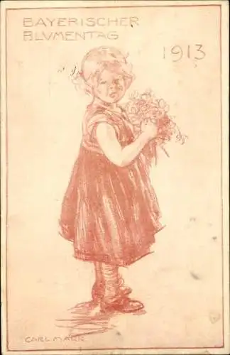 Künstler Ak Marr, C., Bayerischer Blumentag 1913, Mädchen mit Blumenstrauß